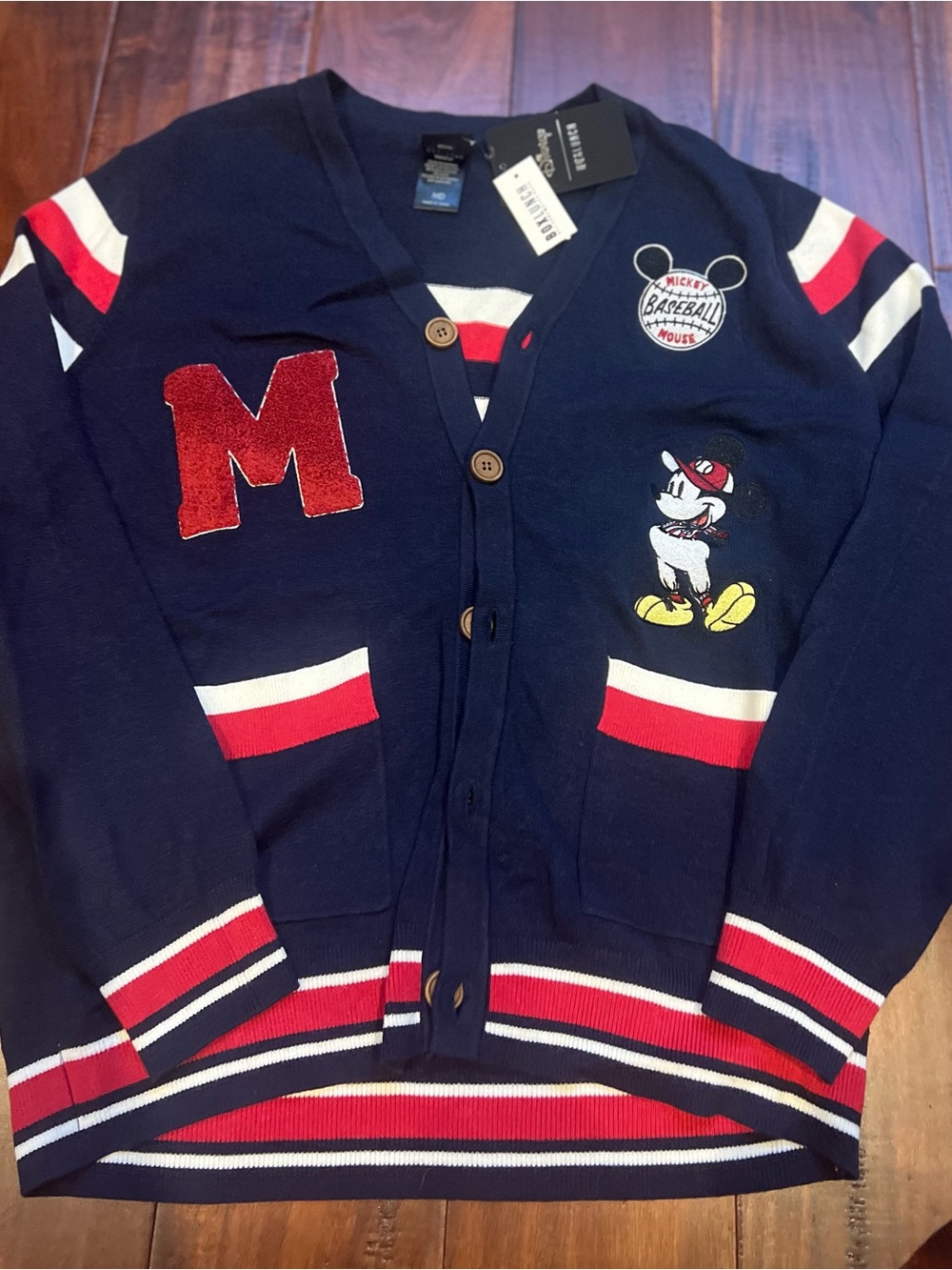 Disney Navy, Red & White Mickey Baseball Cardigan